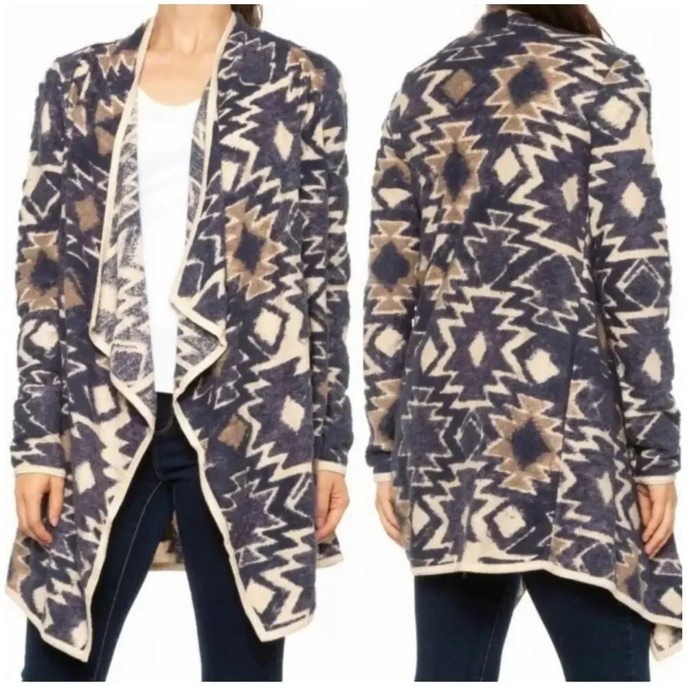 Lucky Brand | Women | Southwestern Aztec Fringe Open Drape Cardigan | Medium